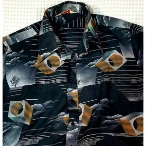 Vtg 60s 70s HUKAPOO Disco Shirt Mod NYLON Mens Art